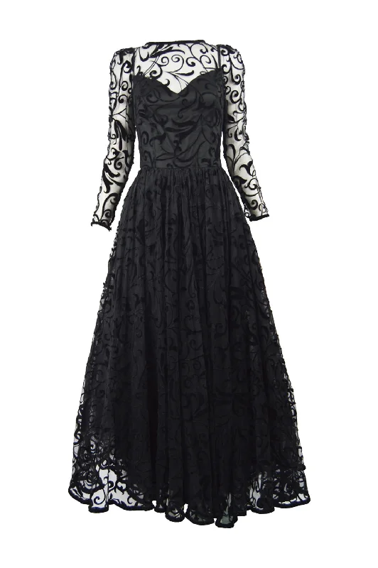 Vintage Black Tulle & Velvet Evening Gown, Fall 1993 Romantic Tulle Dress