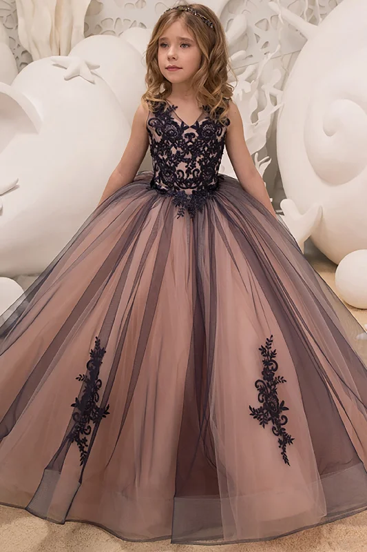 Ball Gown Floor Length Tulle Lace Flower Girl Dress CF0316 Tulle Party Dress