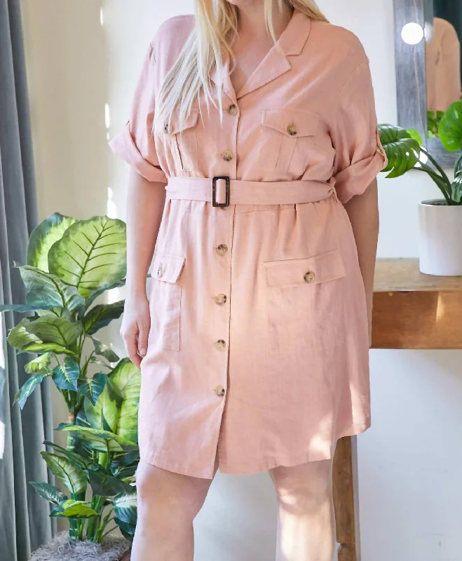 Belted Shirt Plus Dress In Pink Wrap Shirt Dress