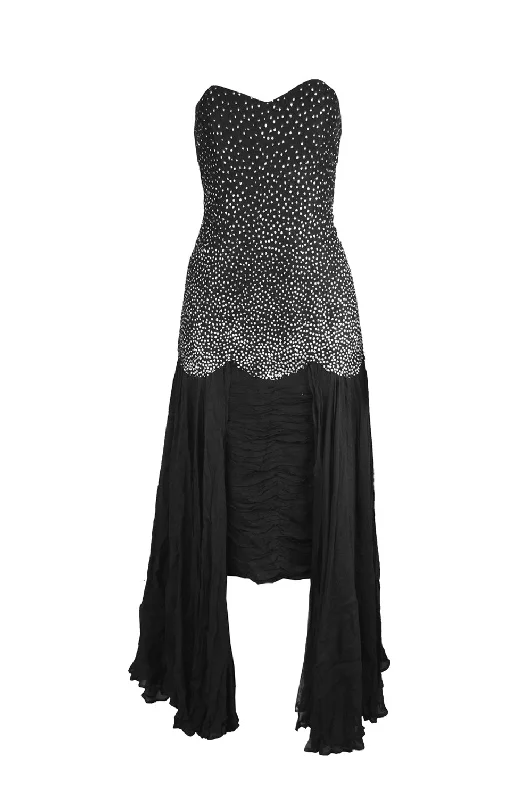 Vintage Sparkly Tulle & Ruched Silk Evening Dress, 1980s Chic Tulle Dress