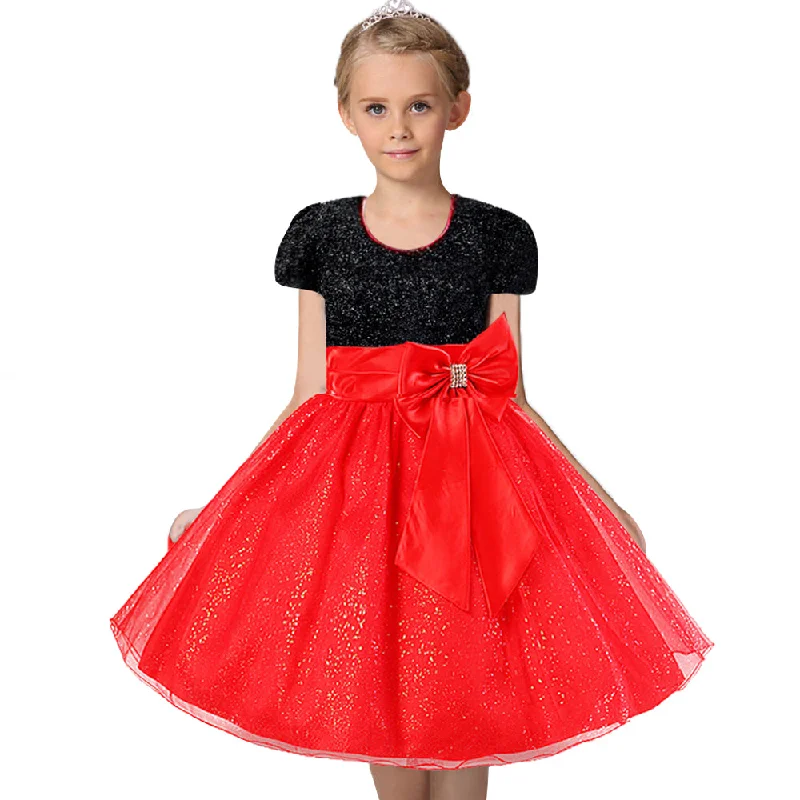 Girls Satin & Tulle Dress, Red/Black, Size 2-14Yrs Tulle Dress Party