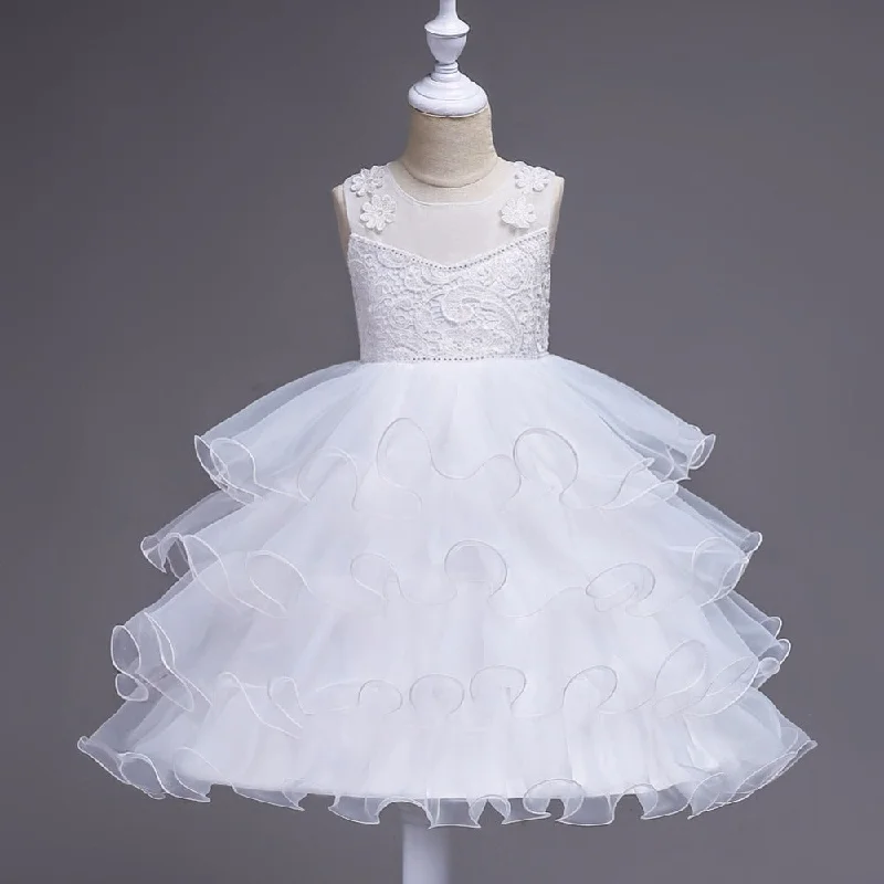 White Layered Tulle Dress, Size 3-14 Yrs Tulle Dress Layers