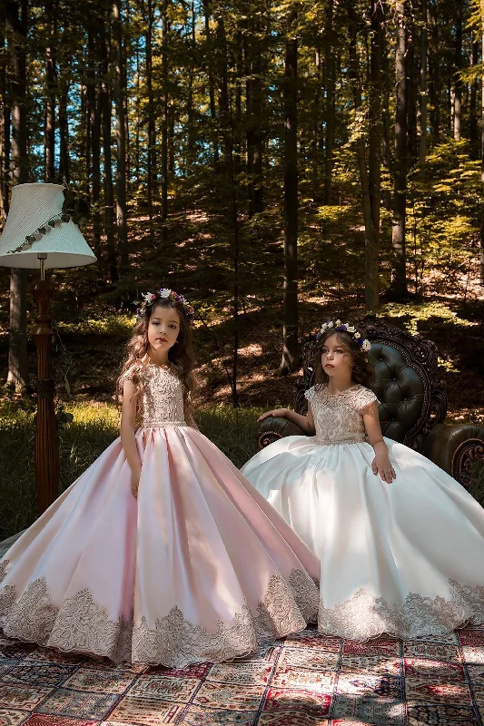 A-Line Floor Length Tulle Lace Flower Girl Dress CF0317 Sequin Tulle Dress