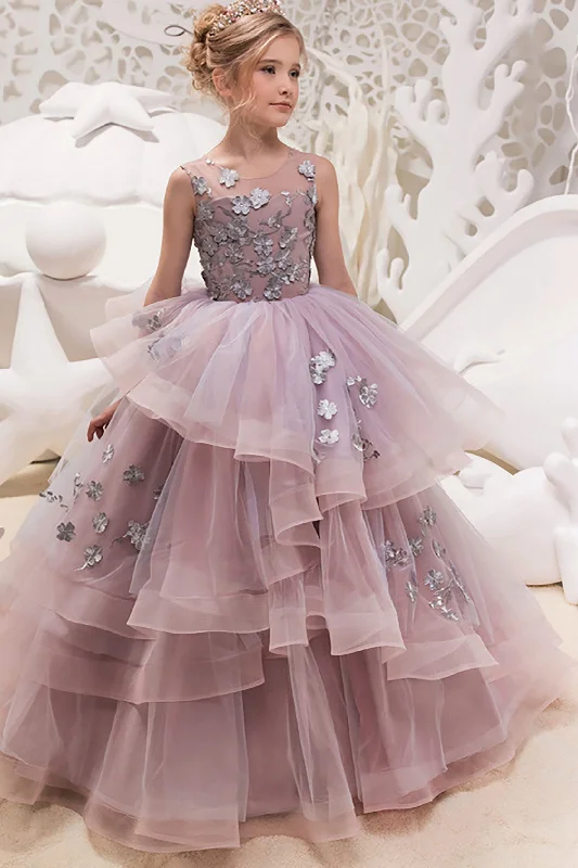 Ball Gown Floor Length Tulle Lace Flower Girl Dress CF0336 Tulle Dress Trendy