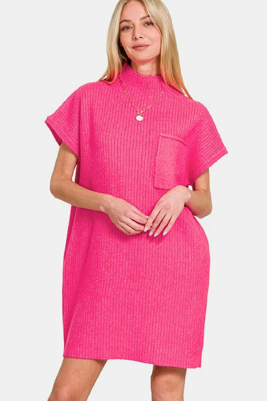 Zenana Short Sleeve Sweater Mini Dress Layered Sweater Dress