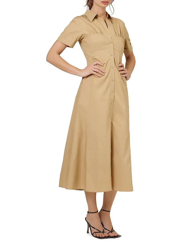 Tenley Womens Corset Seamed Maxi Shirtdress Stretch Shirt Dress