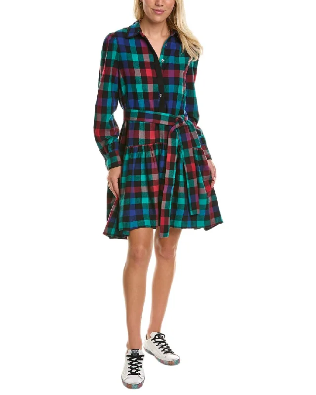 Pearl by Lela Rose Plaid Flannel Shirtdress Black Shirt Dress