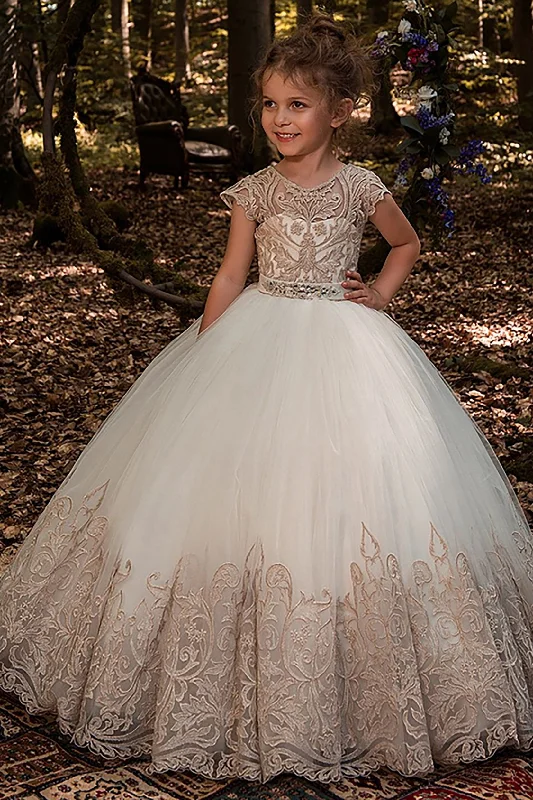 A-Line Floor Length Tulle Lace Flower Girl Dress CF0318 Tulle Dress Classic