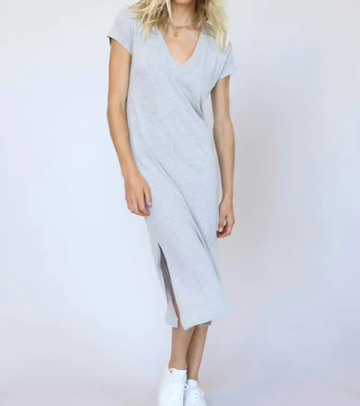 Abbey V Neck T Shirt Dress In Heather Grey A-line Shirt Dress