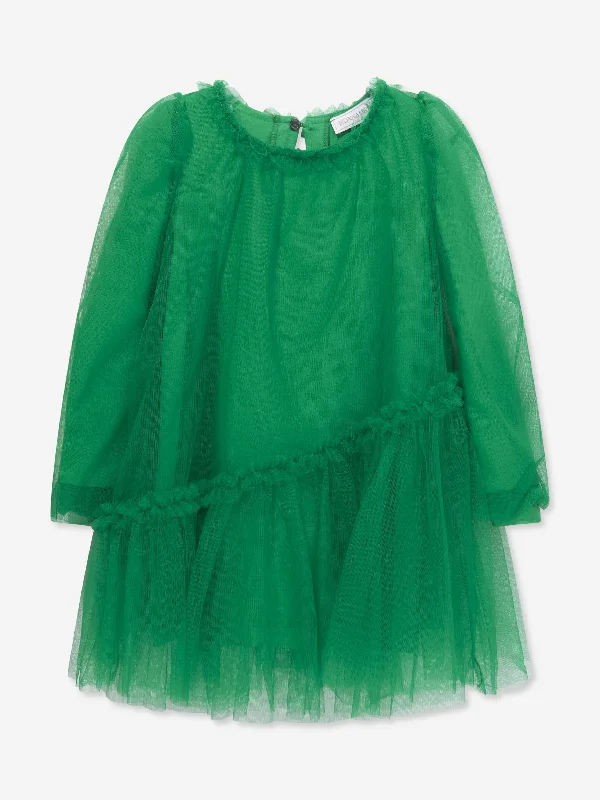 Monnalisa Girls Tulle Occasion Dress in Green Formal Tulle Dress