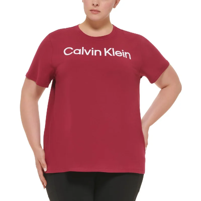 Calvin Klein Womens Plus Logo Crewneck Shirts & Tops Hoodie Sweatshirt for Fall