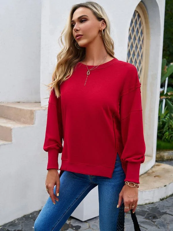 Round Neck Solid Women Sweatshirt Cozy Sweatshirt Design