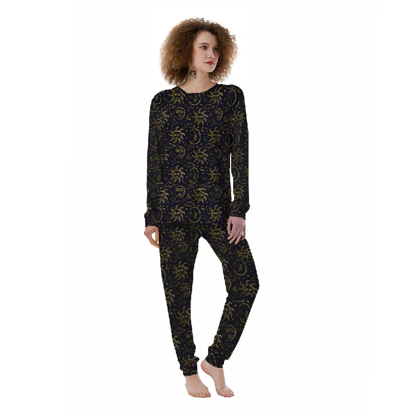 Celestial Gold And Black Print Pattern Women's Pajamas Short sleeve pajama sets