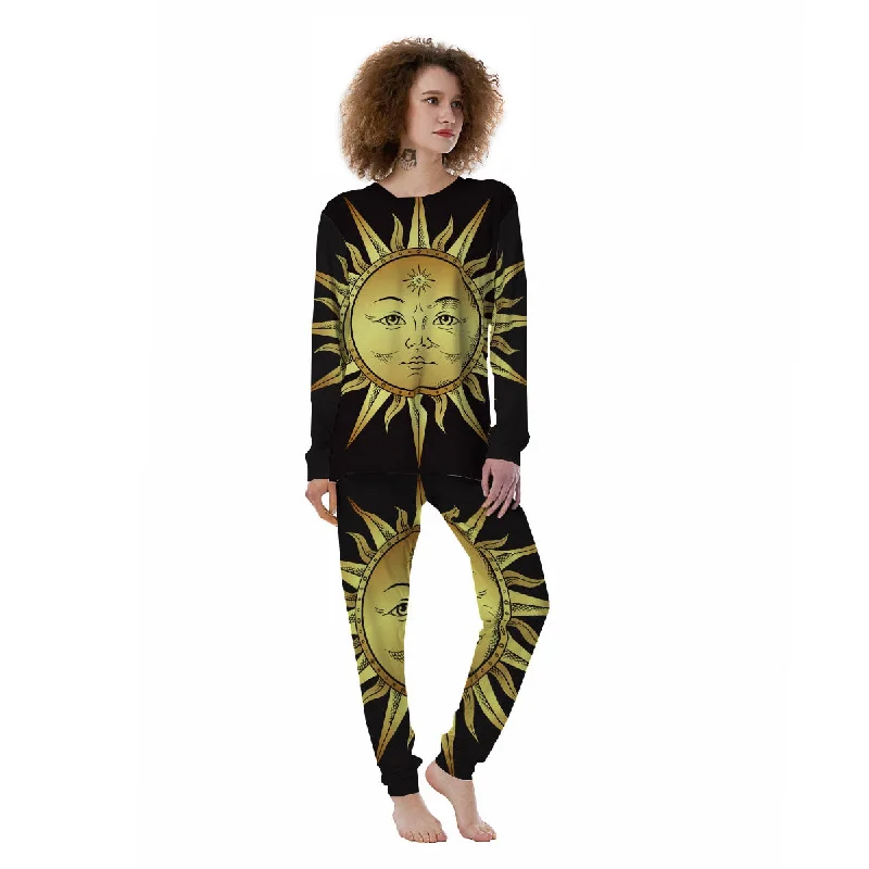 Celestial Sun Gold And Black Print Women's Pajamas Sexy pajama sets