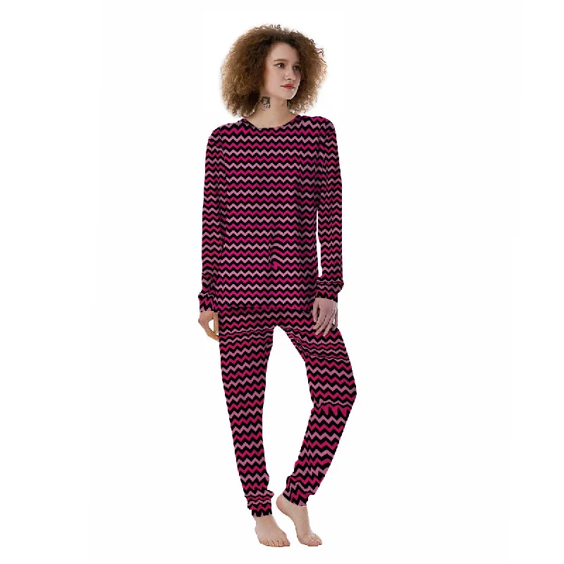 Chevron Pink And Black Print Pattern Women's Pajamas Long sleeve pajama sets