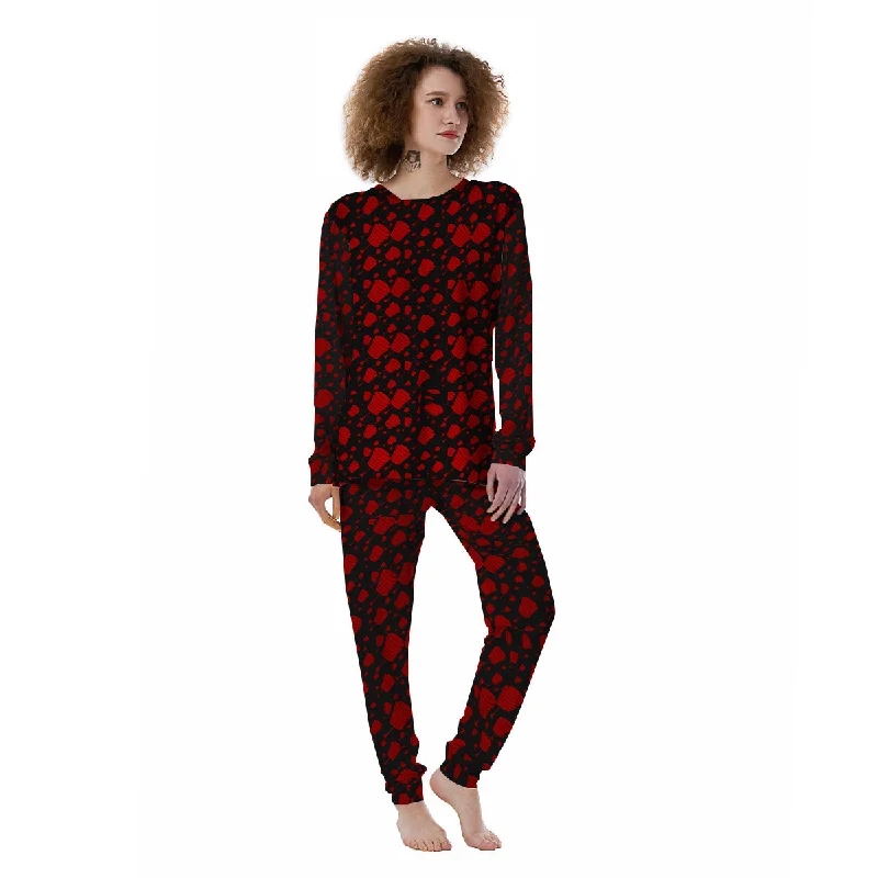 Chinese Red And Black Print Pattern Women's Pajamas Spring pajama sets