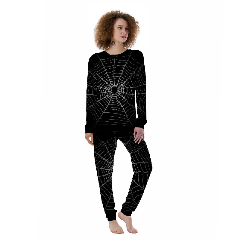 Cobweb White And Black Print Women's Pajamas Cute pajama sets