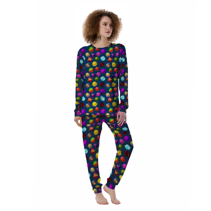 Colorful Galaxy Planets And Space Stars Print Pattern Women's Pajamas Matching couple pajama sets