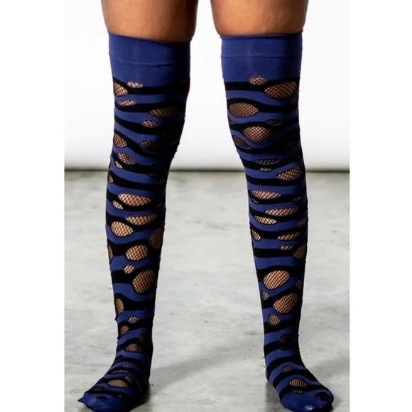 Wretched Soul Distressed Long Thigh High Socks | Black & Midnight H&M pajama sets