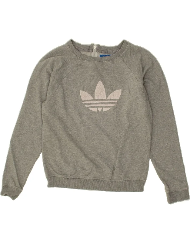 ADIDAS Womens Oversized Graphic Hoodie Jumper UK 10 Small Grey Cotton Chunky knit sweaters