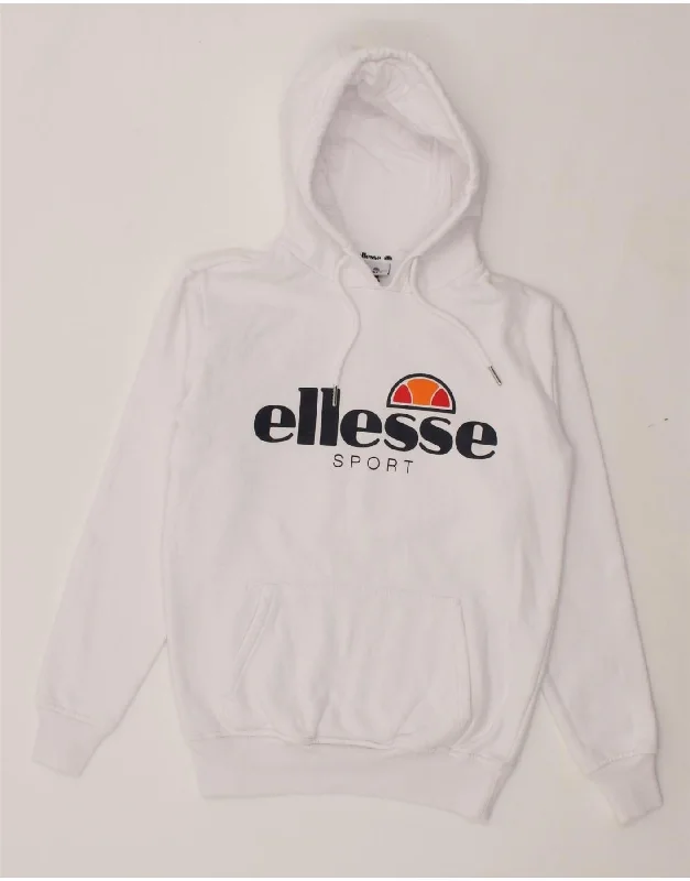 ELLESSE Womens Graphic Hoodie Jumper UK 8 Small White Cotton H&M sweaters