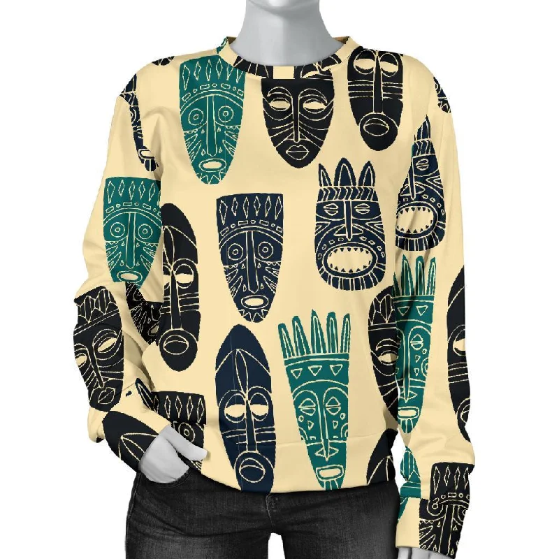 Totem Mask Print Pattern Women's Sweatshirt Alpaca wool sweaters