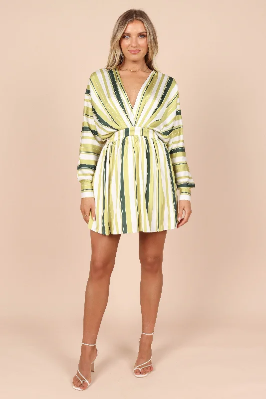 Veronica Long Sleeve Mini Dress - Green Stripe Best mini dresses for petites