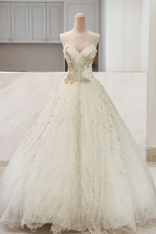 Beautiful Strapless Lace Up Long Wedding Dress Bridal Dress Ball Gown Princess Bridal Dress