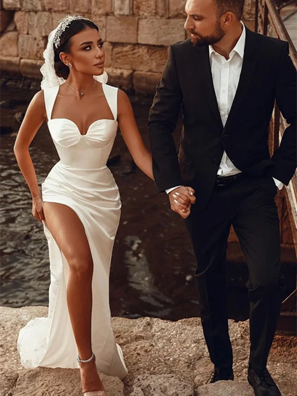 High Side Slit Wedding Dresses, Newest 2023 Mermaid Wedding Dresses, Elegant Bridal Gowns A-line Bridal Dress