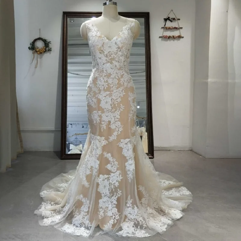 Lace Applique V-Delight Off-shoulder Wedding Gown