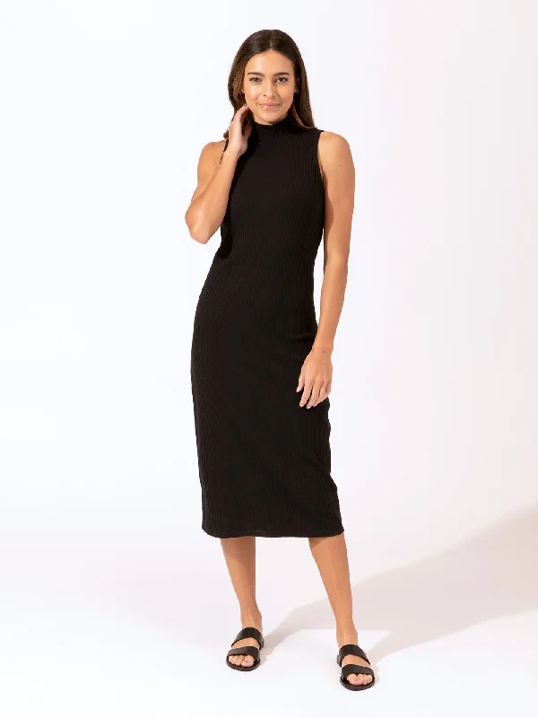 Donika Mock Neck Rib Midi Dress Wedding guest midi dresses