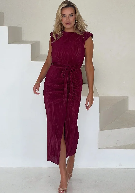 Girl in Mind Elena Plisse Midi Dress, Wine Best midi dresses for hourglass body shape