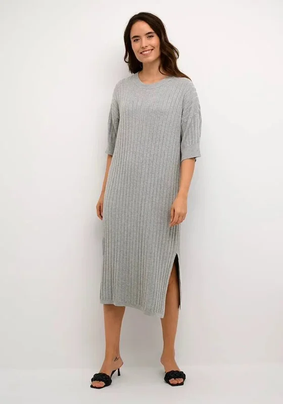 Kaffe Lola Ribbed Midi Dress, Grey Best midi dresses for curvy figures