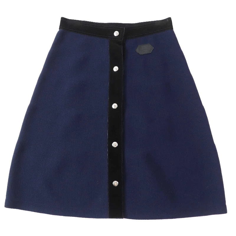 Louis Vuitton Wool Trapezoid Skirt Navy Black Satin unclassified skirts