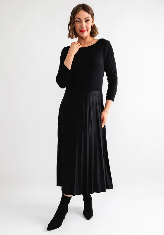 Street One Knit Pleated Midi Dress, Black Long sleeve midi dresses