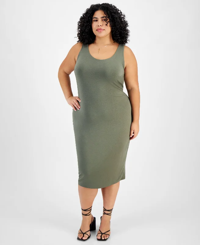 Trendy Plus Size Sleeveless Bodycon Midi Dress Casual midi dresses