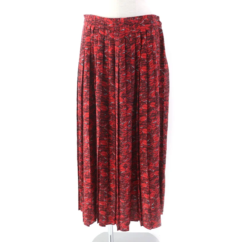 Valentino Silk Lip Print Pleated Skirt Red Floral unclassified skirts