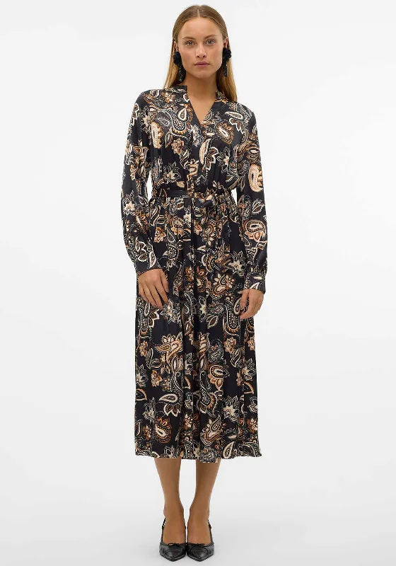 Vero Moda Thor Paisley Print Midi Dress, Black Goth midi dresses