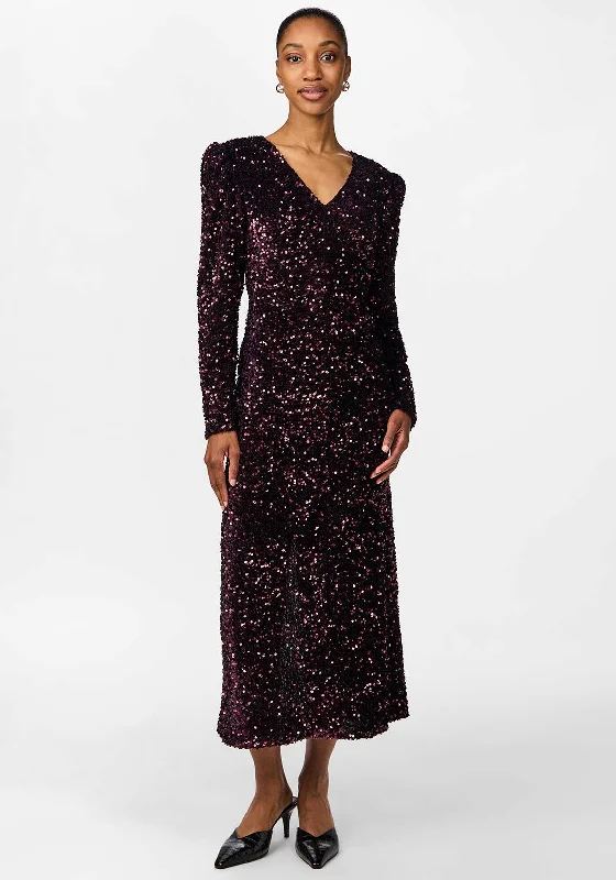 Y.A.S Sativo Sequin Midi Dress, Purple Boohoo midi dresses