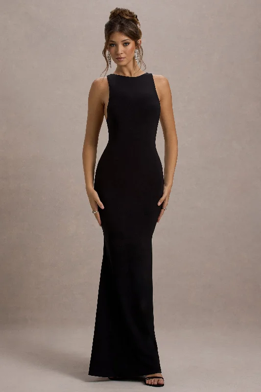 Odelle | Black Boat-Neck Racer-Back Maxi Dress Strapless maxi dresses