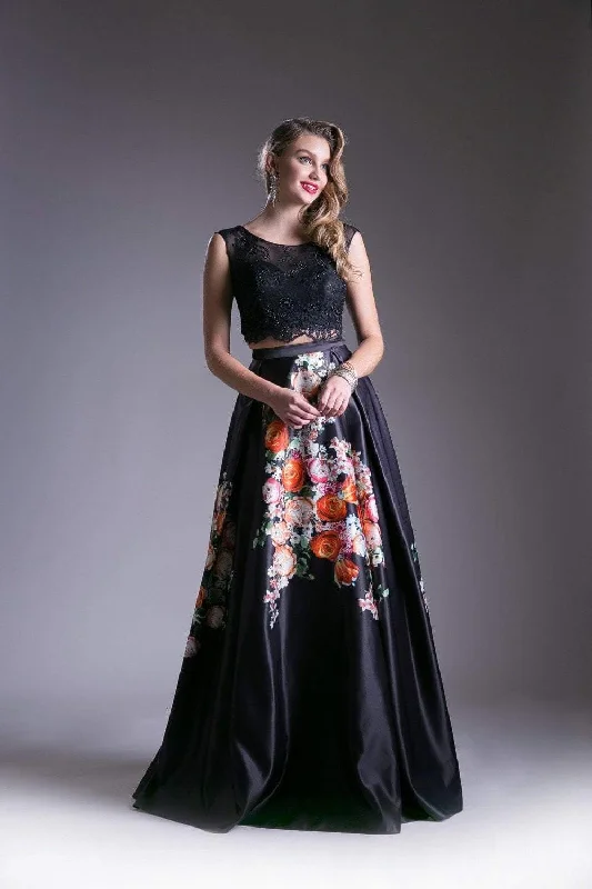 Cinderella Divine - KC1813 Beaded Lace Two Piece Floral Satin Gown Best party dresses for formal events