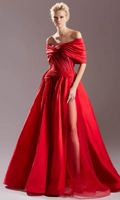 MNM COUTURE G1533 - Draping Detailed Off-Shoulder  Prom Gown Urban Outfitters party dresses