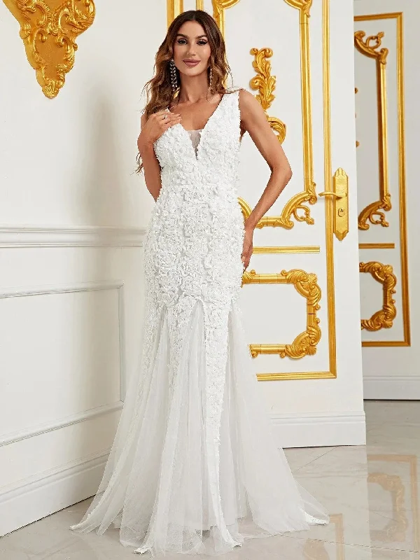 V-Neck Gown with Floral Appliqué Overlay Revolve party dresses