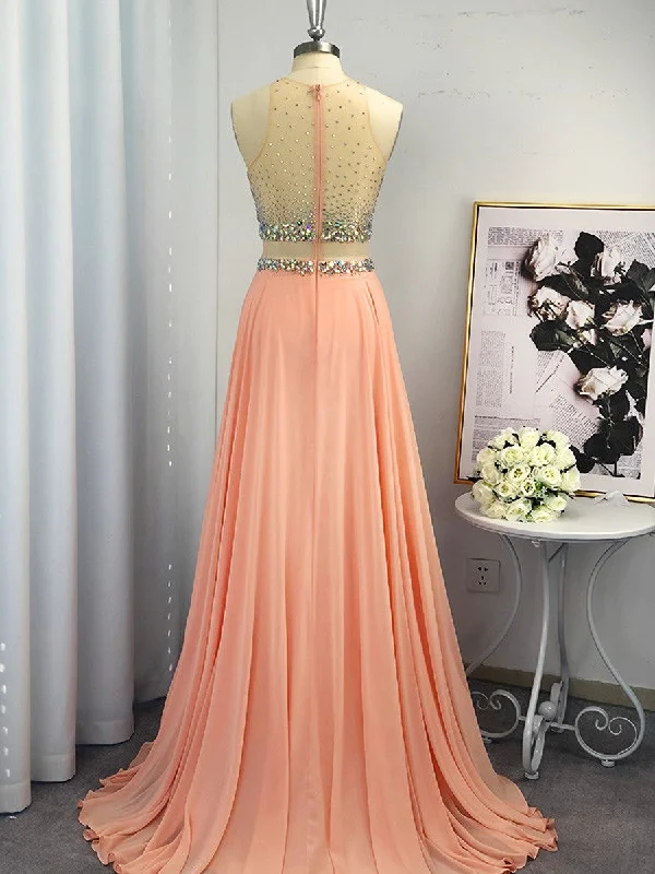 A-line Scoop Beading Sweep Train Chiffon Dress Satin unclassified dresses