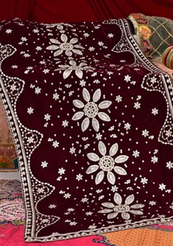 Adan's Libas Embroidered Winter Velvet Shawl High-low unclassified dresses