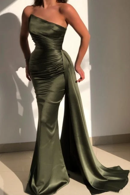 Amazing Green Strapless Sleeveless Mermaid Evening Dresses With Ruffles Winter unclassified dresses