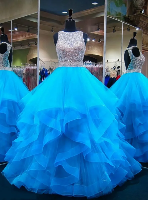 Blue Puffy Ball Gown Crystals Backless African Prom Dresses Designer unclassified dresses