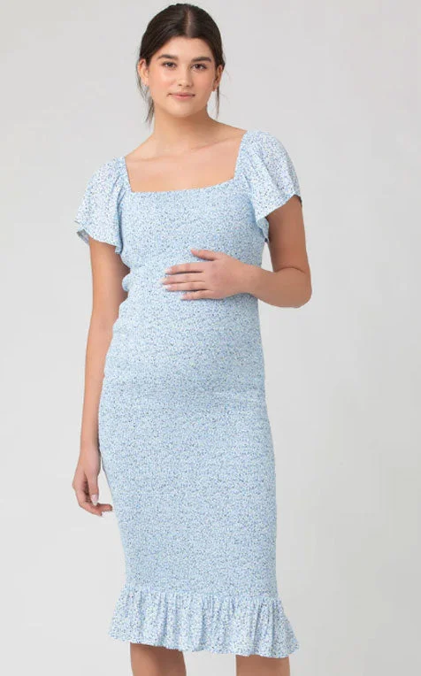 Blue Selma Shirred Maternity Dress by Ripe Casual chic unclassified dresses