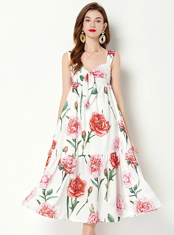 Bow High Waist Print Big Swing Dress Brunch floral dresses