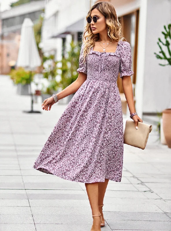 Casual Square Collar Floral Dress Chic floral dresses